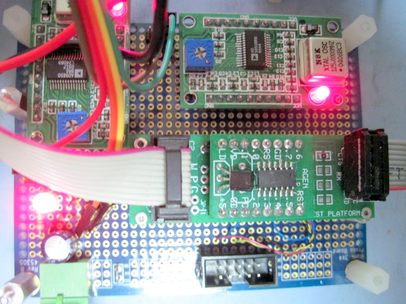 Closeup of Development Board 2 with MUTS Programmer and DCON Module